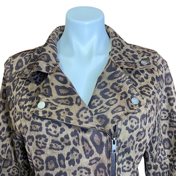FATE AND FORTUNE Leopard Jacket Cheetah Print Zipper Moto Brown Womens Medium - Picture 2 of 10